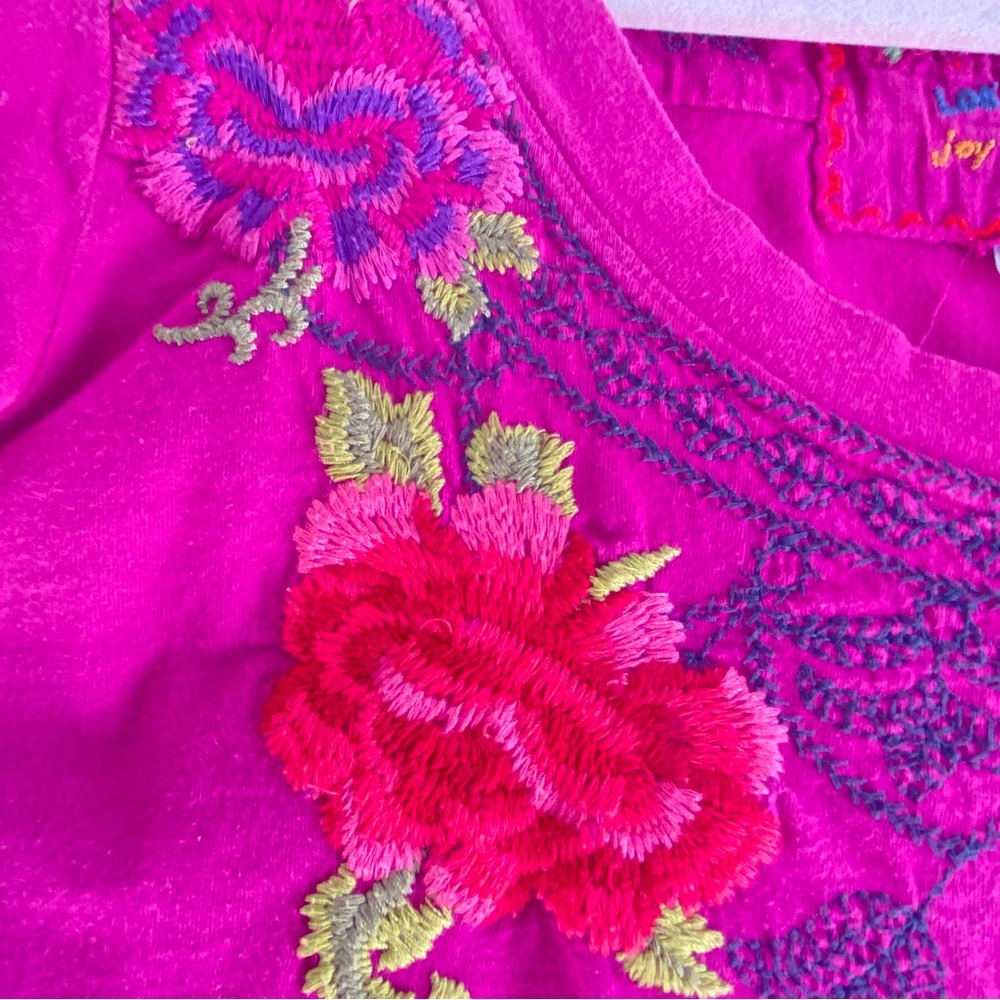 Johnny Was Magenta Floral Embroidered Tee - Picture 3 of 7